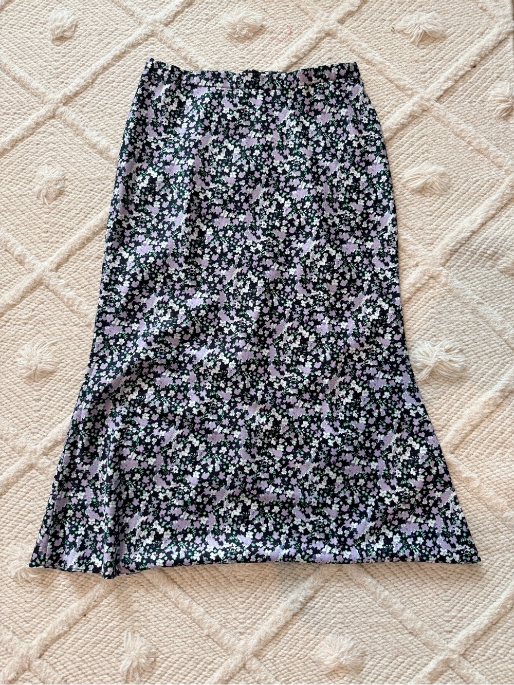 Floral Black and Lavender Midi Skirt